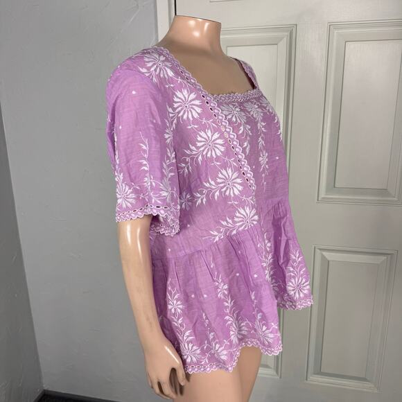 NEW Maeve Women's Shirt 16P Peasant Top Shirt Floral Embroidered Cotton Boho N5 - Picture 5 of 7